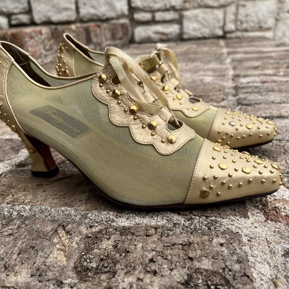 Fantasy Collection Women's Heels Gold Studded Lace Up Ballroom NWOB Size 8.5